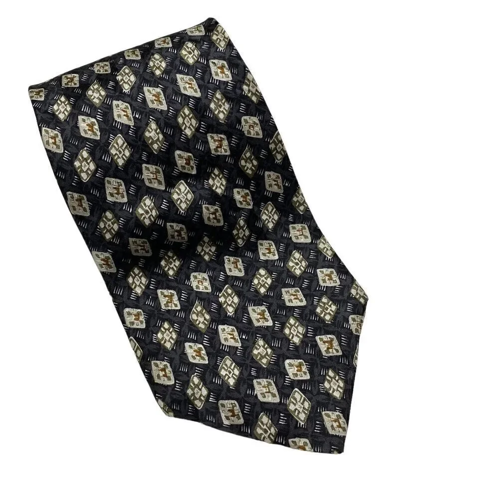 Geoffrey Beene Tie Men's Necktie Silk Black Ivory Green Brown Office Classic
